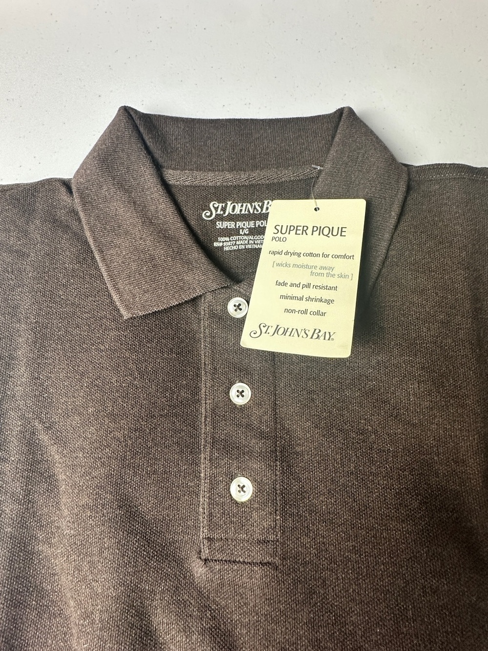 NWT St. John's Bay Men's Brown Super Pique Polo Size Large